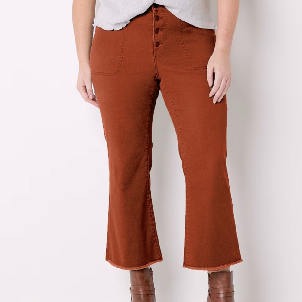 Frye Harper Mid Rise Crop Flare Sienna Brown / Burnt Orange Jeans NWT 20W